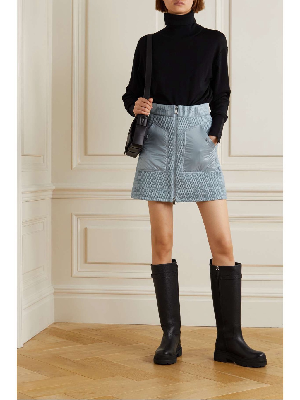 Moncler Light Gray Quilted A-Line Skirt 42